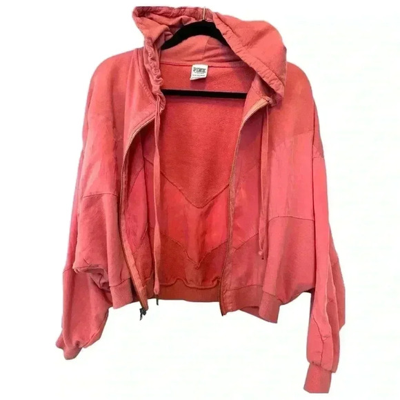 PINK Victoria's Secret Womens Hoodie Coral Pink Full Zip Long Sleeve, sz XS - Picture 2 of 5